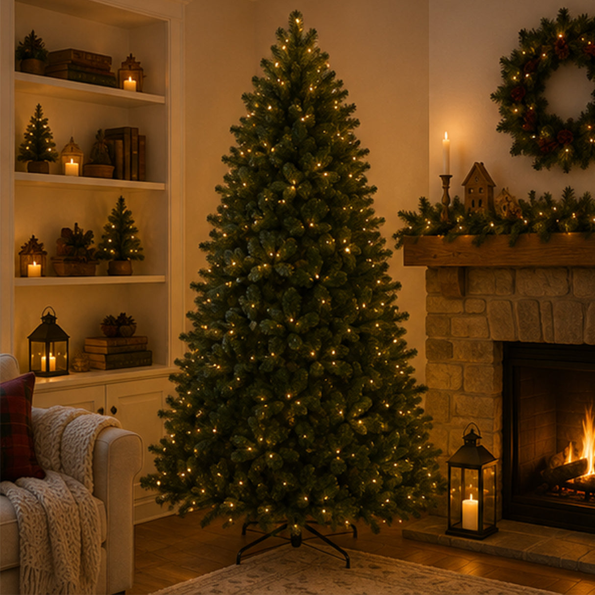 9ft Pre-Lit Downswept Douglas Fir Christmas Tree with Dual Color LED Lights