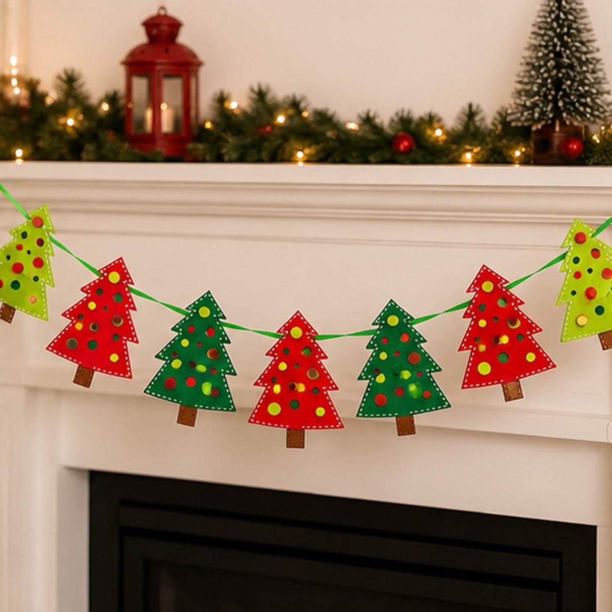 6 Ft Felt Christmas Tree Garland with Satin Ribbon Hanging Decor
