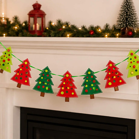 6 Ft Felt Christmas Tree Garland with Satin Ribbon Hanging Decor