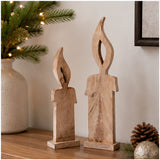Wood Christmas Candles 2 Piece Rustic Holiday Decor Set