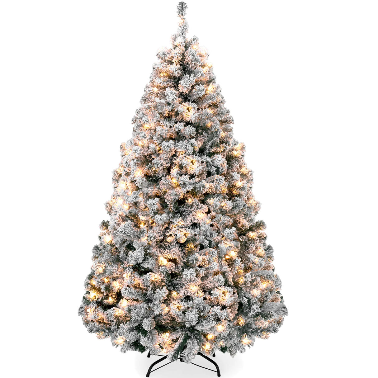 Pre Lit Snow Flocked Pine Christmas Tree with Warm White Lights