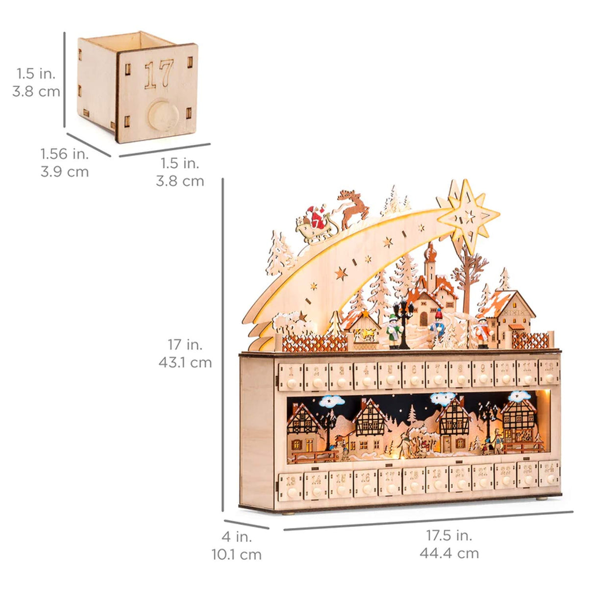Wooden Christmas Shooting Star Advent Calendar with LED Light Background