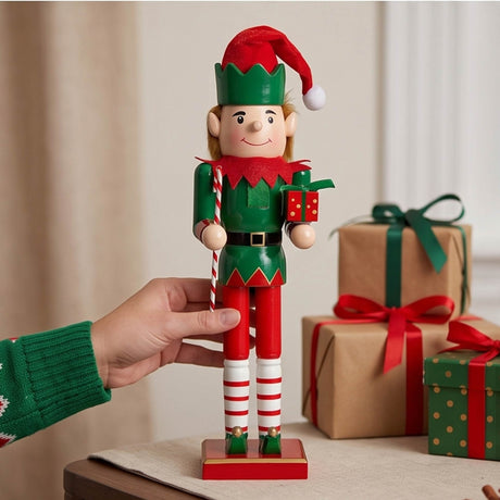 15 Inch Wooden Christmas Elf Nutcracker Holiday Decor Red Green