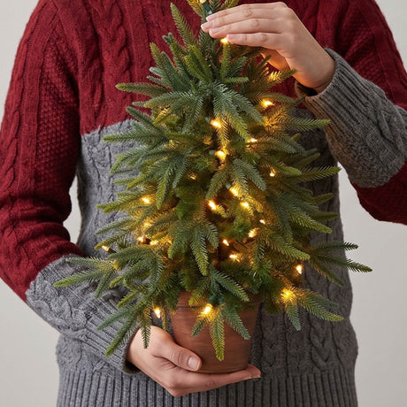 2.5 Ft Artificial Christmas Tree with Copper Planter and Clear Lights
