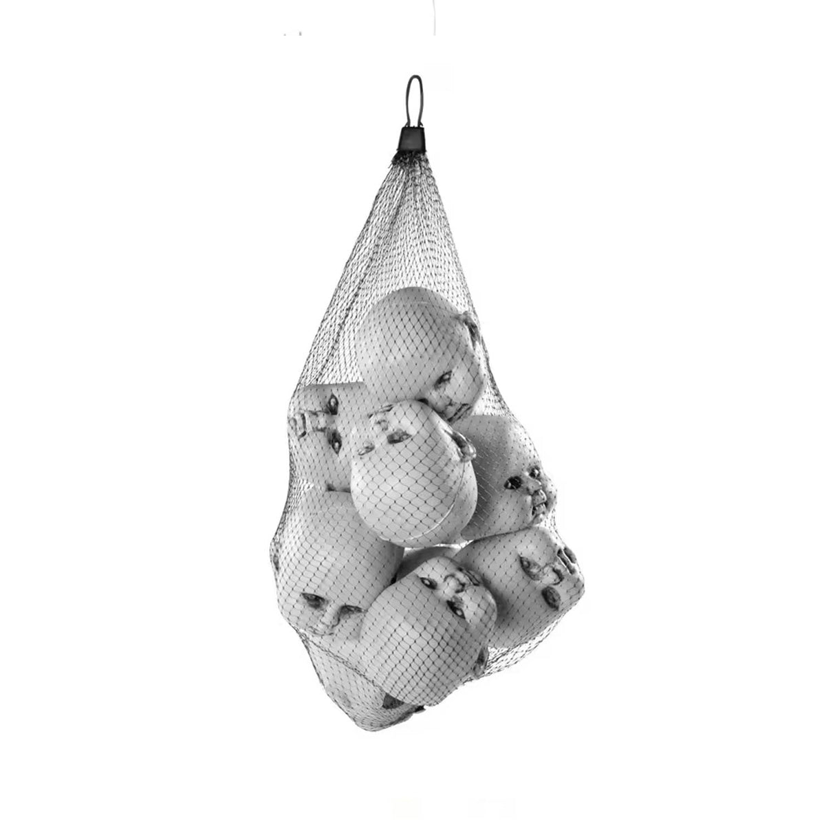 3 1/2" Halloween Plastic Doll Heads in Mesh Bag – 12 Pc Set
