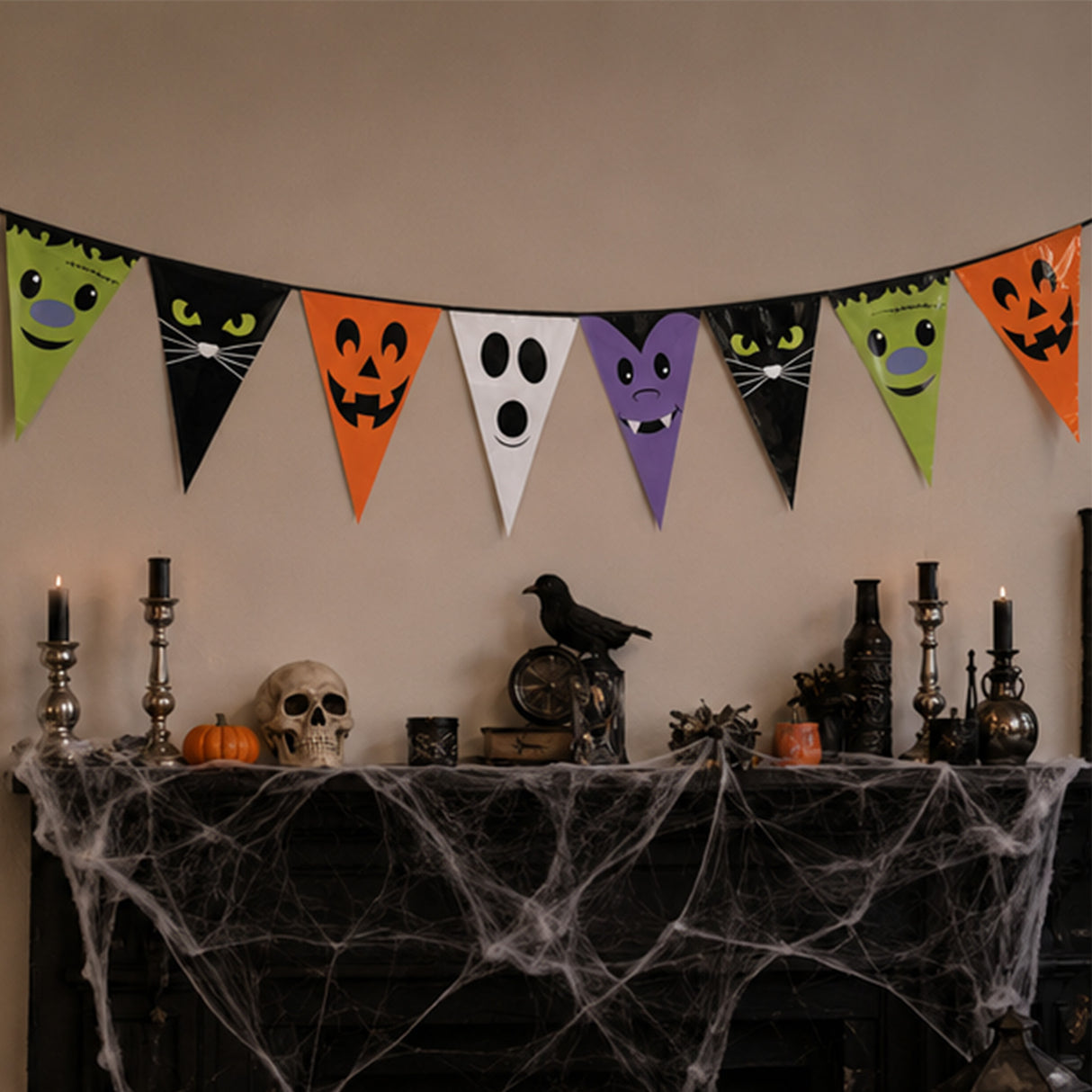 Large Character Plastic Pennant Banner Halloween Decoration (24 ft x 28")