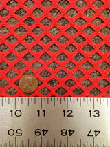 Coral Red Big Hole Diamond Mesh Stretch Polyester Spandex Fabric - Coral Red Diamond Mesh, Subtle Silver Foil, 58" Width