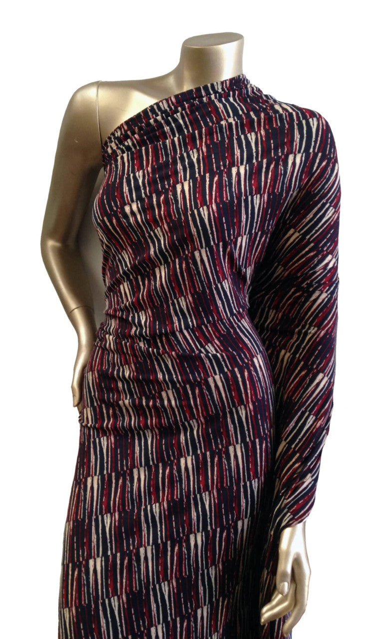 Abstract Geometric Lines Pattern On Stretch Ity Knit Jersey Polyester Spandex Fabric - Abstract Geometric Lines, Multi Color, 58 To 60 Inches Wide