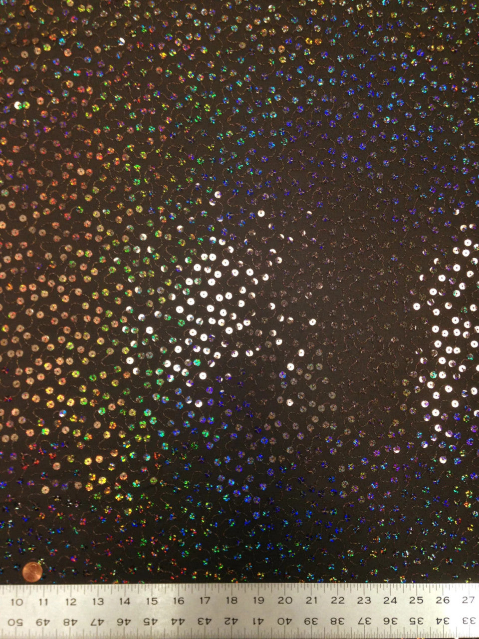6Mm Big Holographic Sequins Polyester Fabric - Brown See Through Mesh, 6Mm Sequins, 40" Width