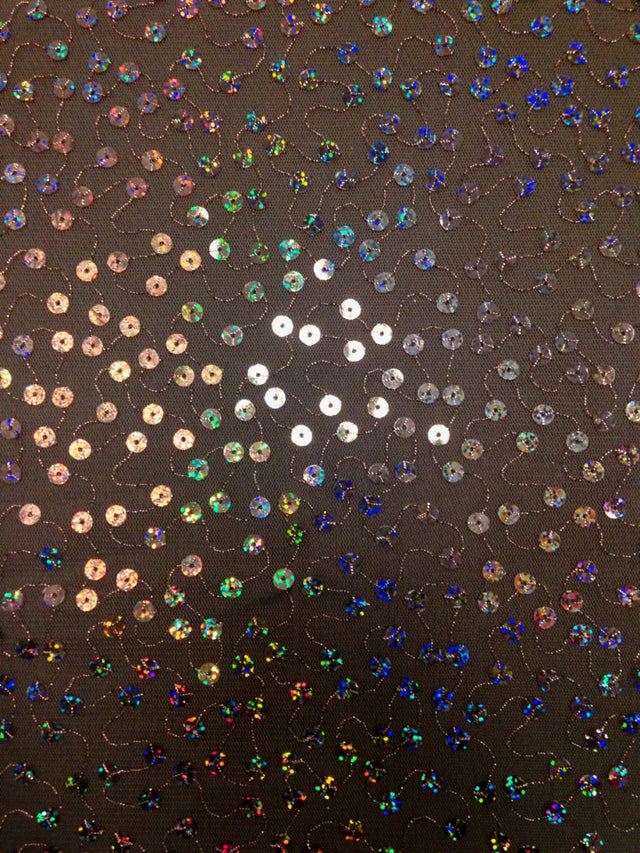 6Mm Big Holographic Sequins Polyester Fabric - Brown See Through Mesh, 6Mm Sequins, 40" Width