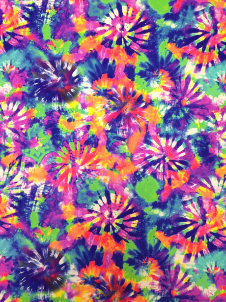 Spiral Tie Dye Bright Multi-Color Pattern Nylon Spandex Fabric - Multi-Color Spiral Tie Dye, 58" To 60" Width