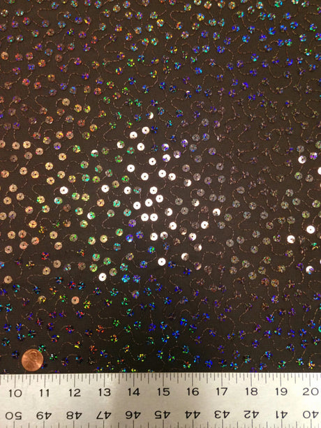 6Mm Big Holographic Sequins Polyester Fabric - Brown See Through Mesh, 6Mm Sequins, 40" Width