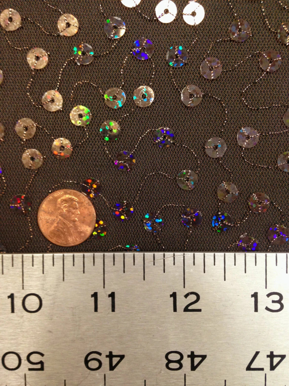 6Mm Big Holographic Sequins Polyester Fabric - Brown See Through Mesh, 6Mm Sequins, 40" Width
