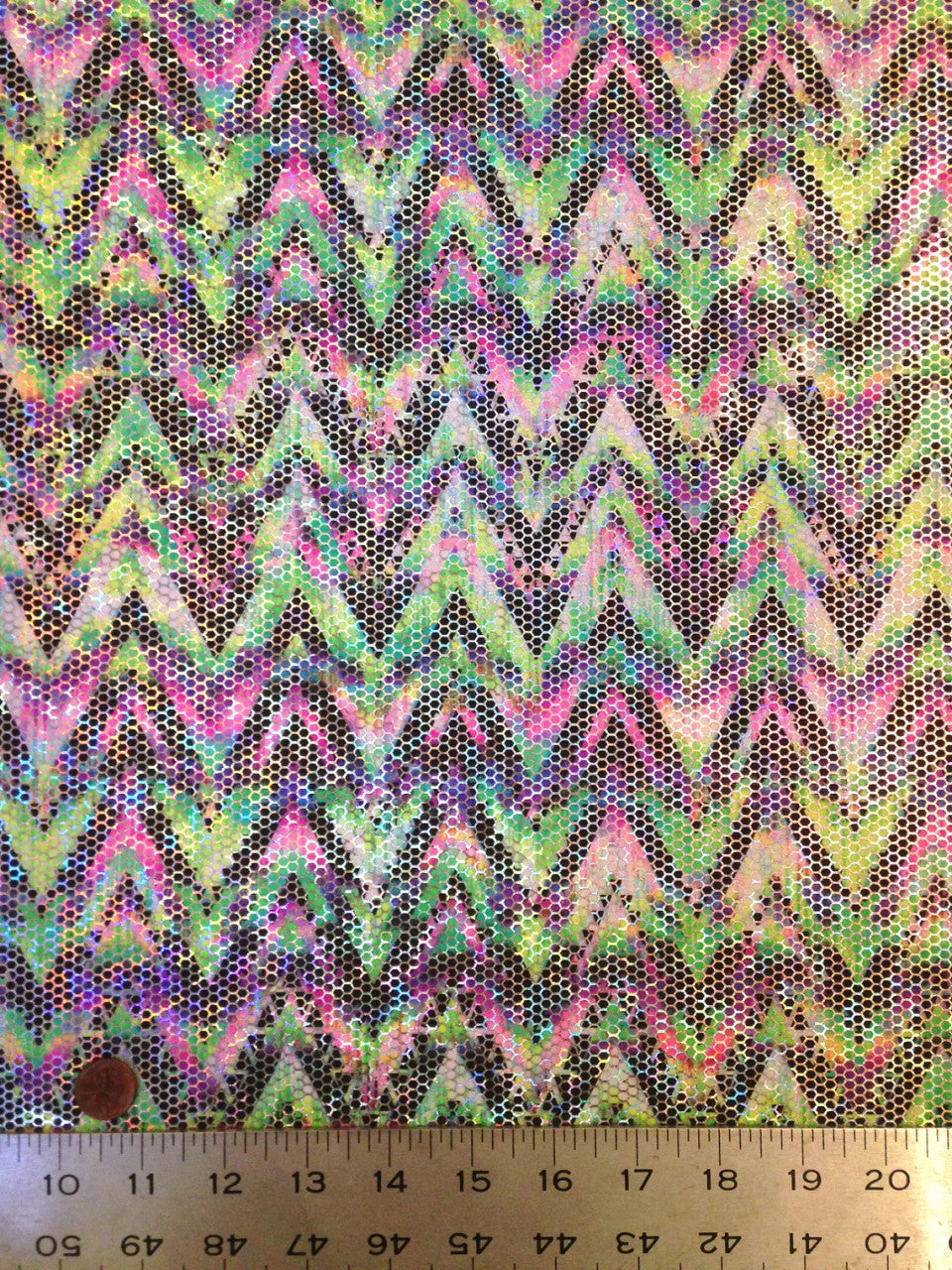 Pastel Chevron Print Nylon Spandex Fabric - Silver Holographic Foil, Chevron Pattern, 58" Width