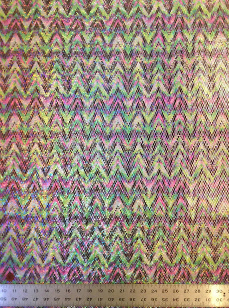 Pastel Chevron Print Nylon Spandex Fabric - Silver Holographic Foil, Chevron Pattern, 58" Width