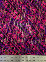 Purple Fuchsia Tribal Pattern Nylon Spandex Fabric - Gold Holographic Foil, Purple Fuchsia, 58" Width