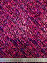Purple Fuchsia Tribal Pattern Nylon Spandex Fabric - Gold Holographic Foil, Purple Fuchsia, 58" Width