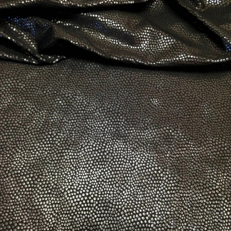 Nylon Spandex Fabric - Heavy Weight, Black Shiny Pebble Foil Design, 58" Width