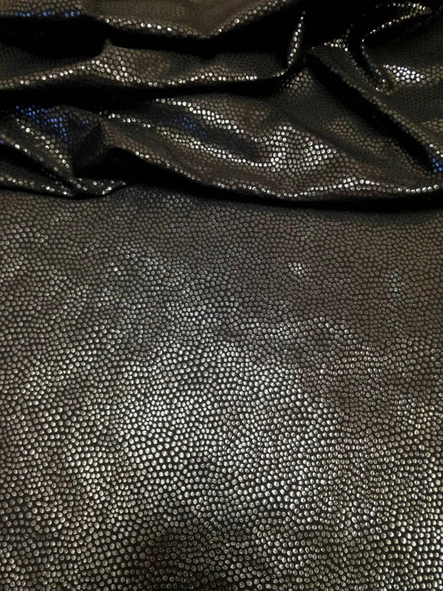 Nylon Spandex Fabric - Heavy Weight, Black Shiny Pebble Foil Design, 58" Width