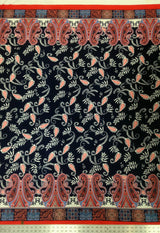 Border Paisley Pattern On Dark Navy Stretch Lightweight Knit Jersey Polyester Spandex Fabric - Dark Navy Paisley, 58"- 60" Width