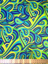 Colorful Neon Psychedelic Retro Pattern Nylon Spandex Fabric - Multi Color, Orange/Yellow, Teal/Green, 58"-60" Width