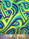 Colorful Neon Psychedelic Retro Pattern Nylon Spandex Fabric - Multi Color, Orange/Yellow, Teal/Green, 58"-60" Width