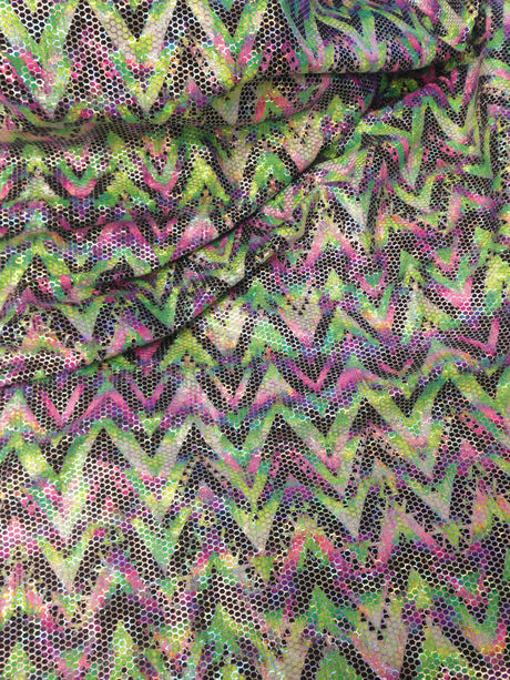 Pastel Chevron Print Nylon Spandex Fabric - Silver Holographic Foil, Chevron Pattern, 58" Width