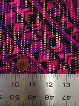 Purple Fuchsia Tribal Pattern Nylon Spandex Fabric - Gold Holographic Foil, Purple Fuchsia, 58" Width