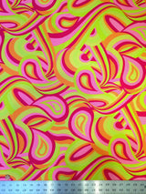 Colorful Neon Psychedelic Retro Pattern Nylon Spandex Fabric - Multi Color, Orange/Yellow, Teal/Green, 58"-60" Width
