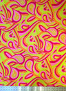 Colorful Neon Psychedelic Retro Pattern Nylon Spandex Fabric - Multi Color, Orange/Yellow, Teal/Green, 58"-60" Width