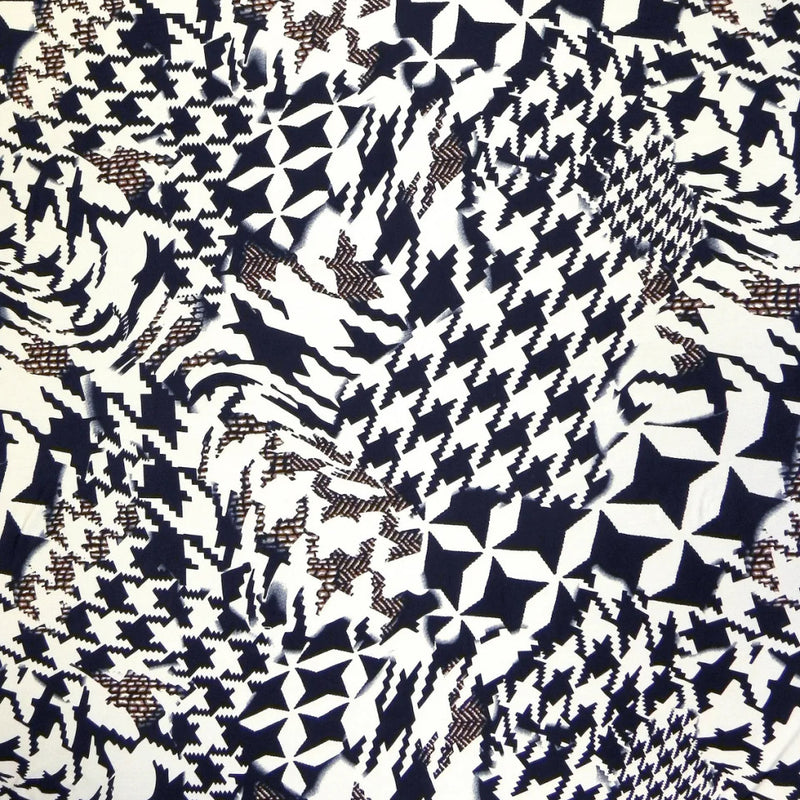 Abstract Houndstooth Pattern Stretch Knit Jersey Polyester Spandex Fabric - Black And White Houndstooth, 58" Width