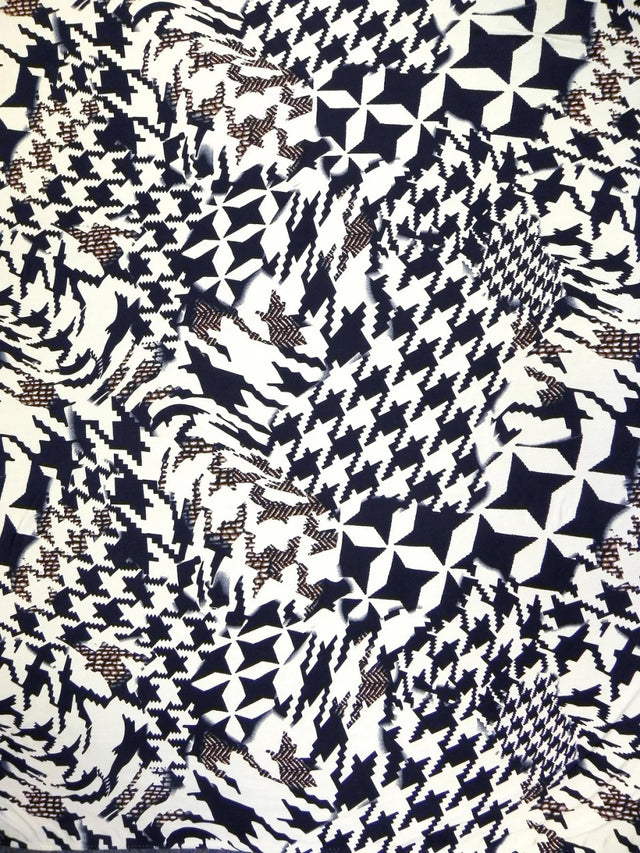 Abstract Houndstooth Pattern Stretch Knit Jersey Polyester Spandex Fabric - Black And White Houndstooth, 58" Width