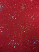 Small Gold Studs And Holographic Small Trans Polyester Rayon Mechanical Spandex Fabric - Scarlet Color, Mini Circle Studs, Holographic Trans, 58" - 60" Wide