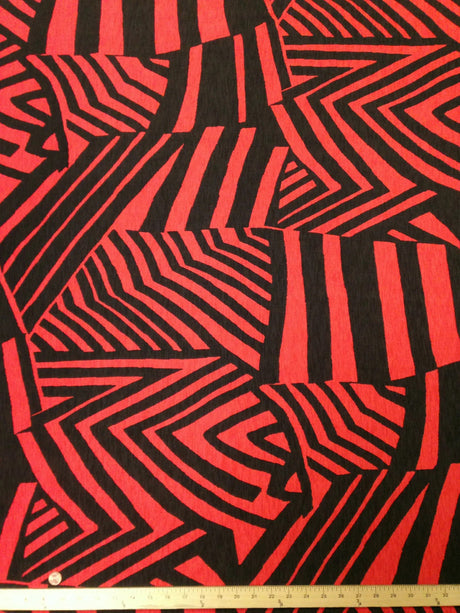 Polyester Bulgari Spandex Fabric - Abstract, Dark Brown And Dark Coral, 58"-60" Width