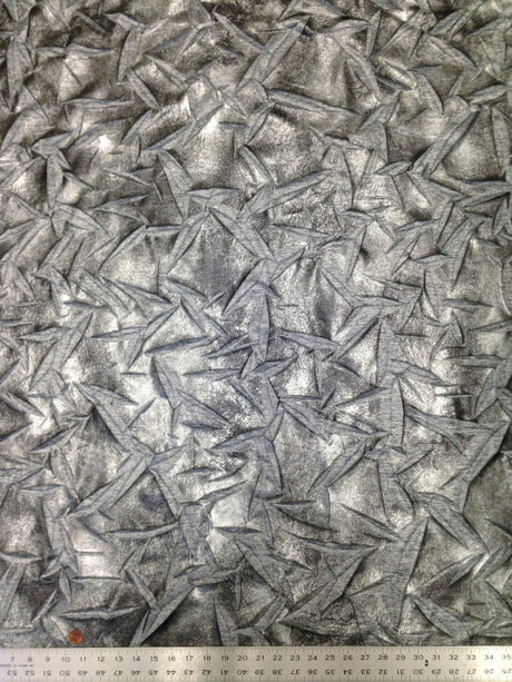 Polyester Spandex Fabric - Crinkle 2 Tone Matte Foil Kamang Design, Charcoal/Grey, Charcoal/Gold, 54/56" Width