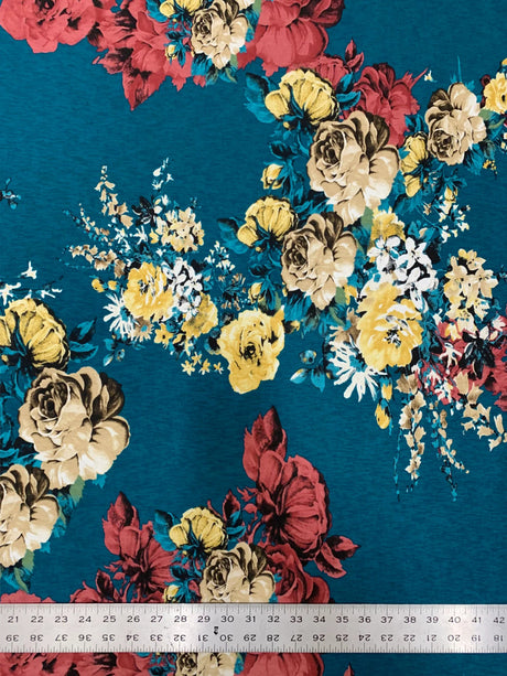 Floral Design Polyester Bulgari Spandex Fabric - Floral Print, Light Weight, 58-60" Width