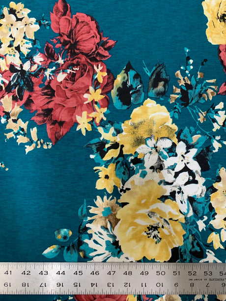 Floral Design Polyester Bulgari Spandex Fabric - Floral Print, Light Weight, 58-60" Width