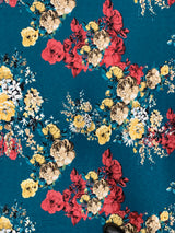 Floral Design Polyester Bulgari Spandex Fabric - Floral Print, Light Weight, 58-60" Width