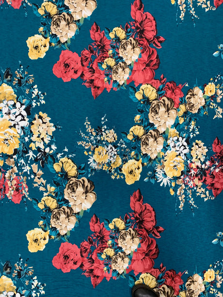 Floral Design Polyester Bulgari Spandex Fabric - Floral Print, Light Weight, 58-60" Width