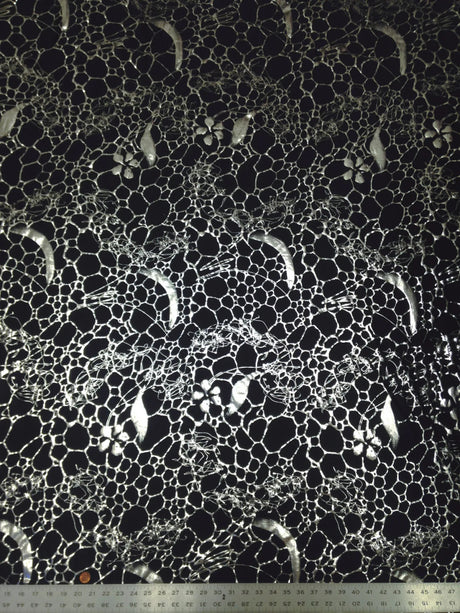 Polyester Spandex Fabric - Silver Floral Geometric Foil Design, 58" To 60" Width
