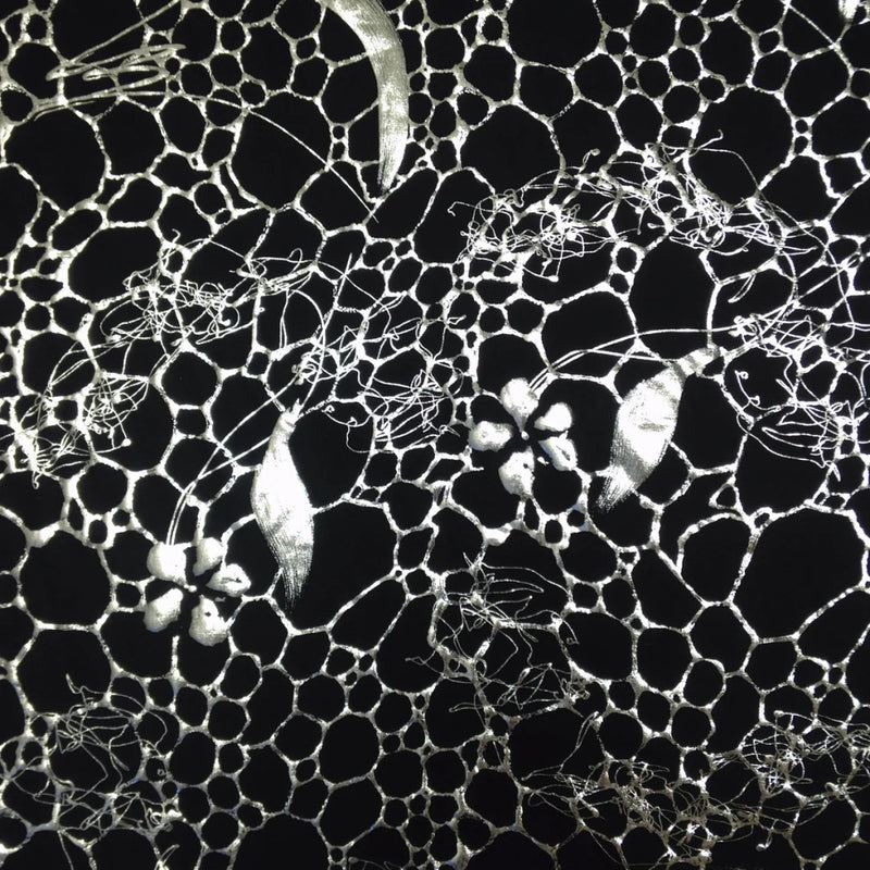 Polyester Spandex Fabric - Silver Floral Geometric Foil Design, 58" To 60" Width
