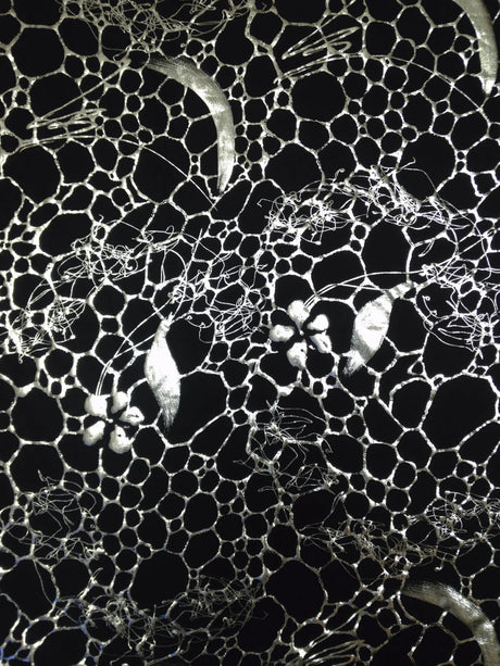 Polyester Spandex Fabric - Silver Floral Geometric Foil Design, 58" To 60" Width