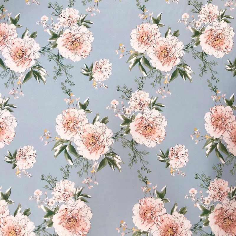 Brushed Single Spun Polyester Spandex Fabric - Big Floral Design, Light-Medium Weight, 2-Way Stretch, Soft, 58" To 60" Width