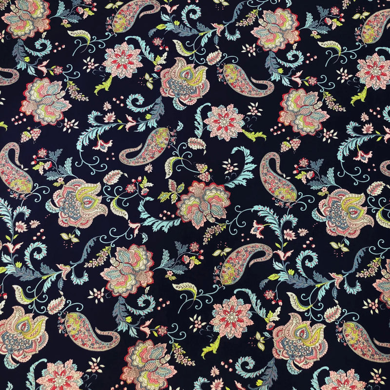 Polyester Venezia Spandex Fabric - Paisley Floral Design, Light Weight, 58-60" Width