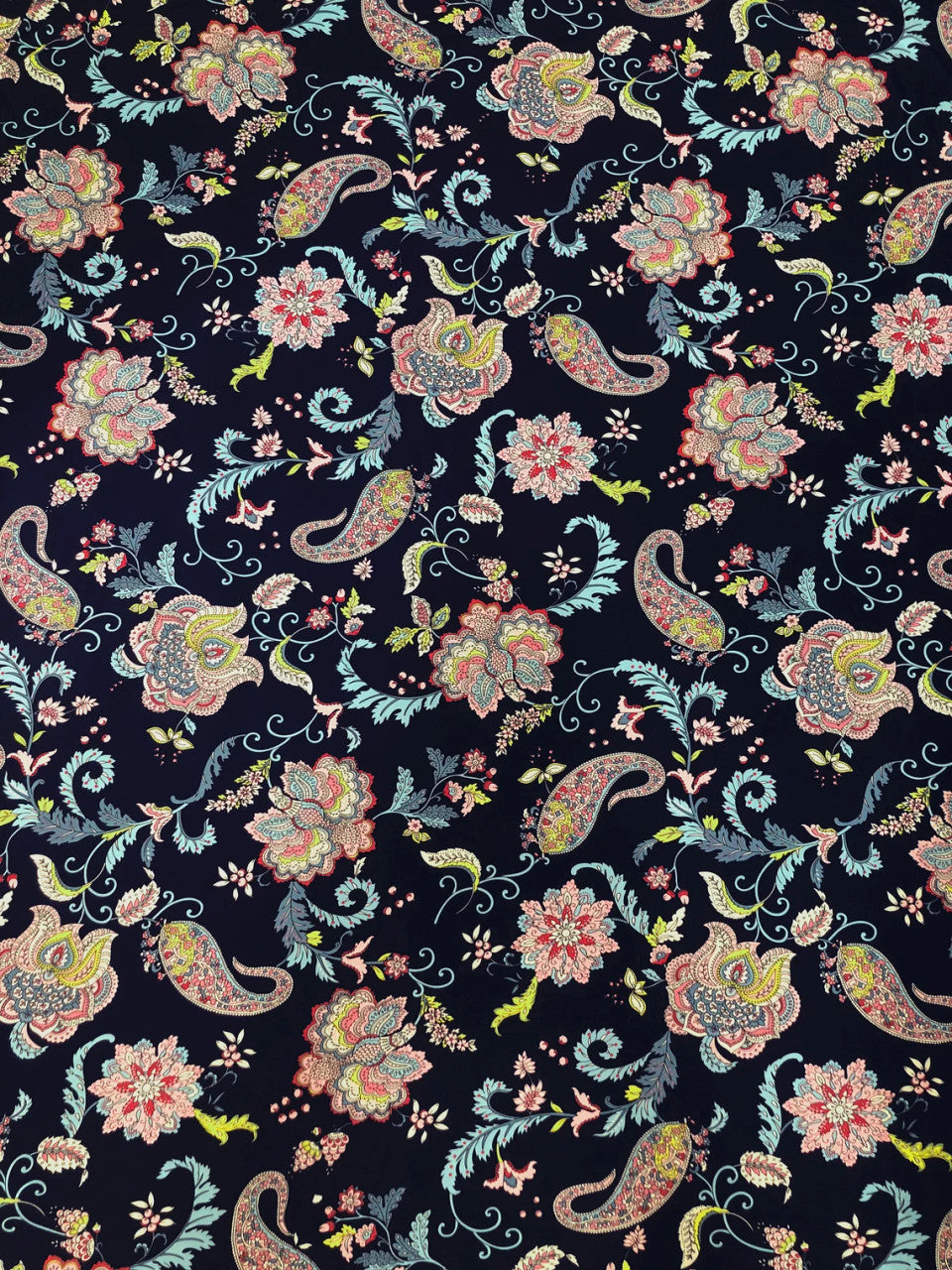 Polyester Venezia Spandex Fabric - Paisley Floral Design, Light Weight, 58-60" Width
