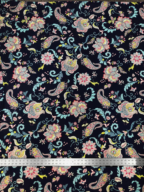 Polyester Venezia Spandex Fabric - Paisley Floral Design, Light Weight, 58-60" Width