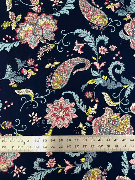 Polyester Venezia Spandex Fabric - Paisley Floral Design, Light Weight, 58-60" Width