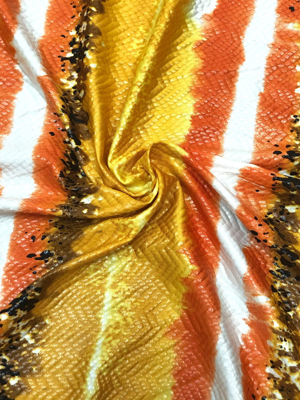 Polyester Spandex Fabric - 2 Way Stretch, Stripes, Shiny Foil Design, Teal/Pink, Orange/Yellow, 58-60" Width