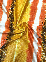 Polyester Spandex Fabric - 2 Way Stretch, Stripes, Shiny Foil Design, Teal/Pink, Orange/Yellow, 58-60" Width