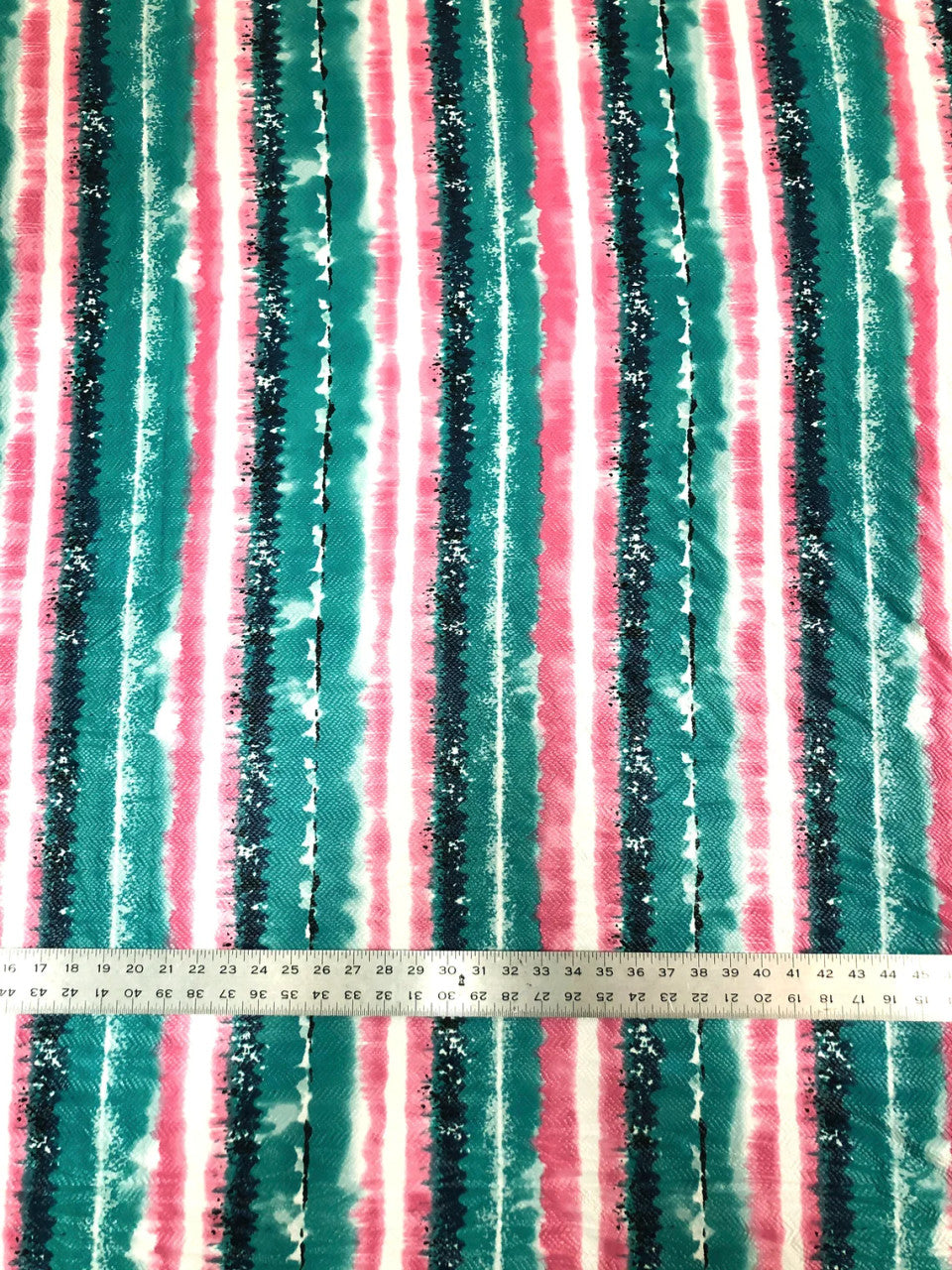 Polyester Spandex Fabric - 2 Way Stretch, Stripes, Shiny Foil Design, Teal/Pink, Orange/Yellow, 58-60" Width